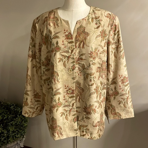 TALBOTS women’s Petite floral ELEPHANT blazer jacket SILK Asian / Indian 20WP - Picture 1 of 12